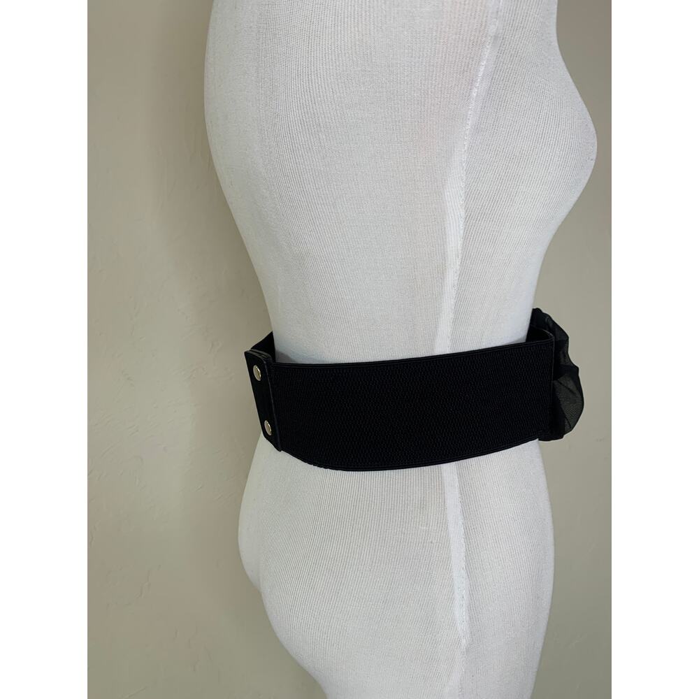 Black 3D Flower Belt Rhinestone Center Stretch Wide Belt Sz Small Medium - Picture 4 of 12